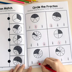 Fraction Learning Math Workbook Whiteboard Book Colorful Circle Graphs