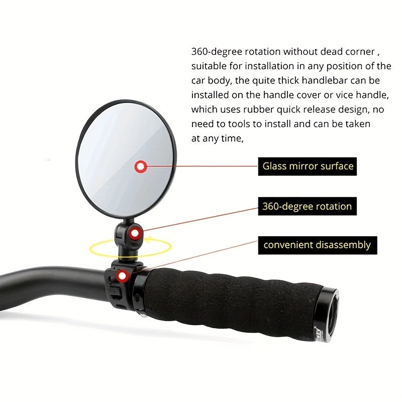 Bicycle Mirror Handlebar Rearview Mirror 360 Degree Rotate Cycling Accessories