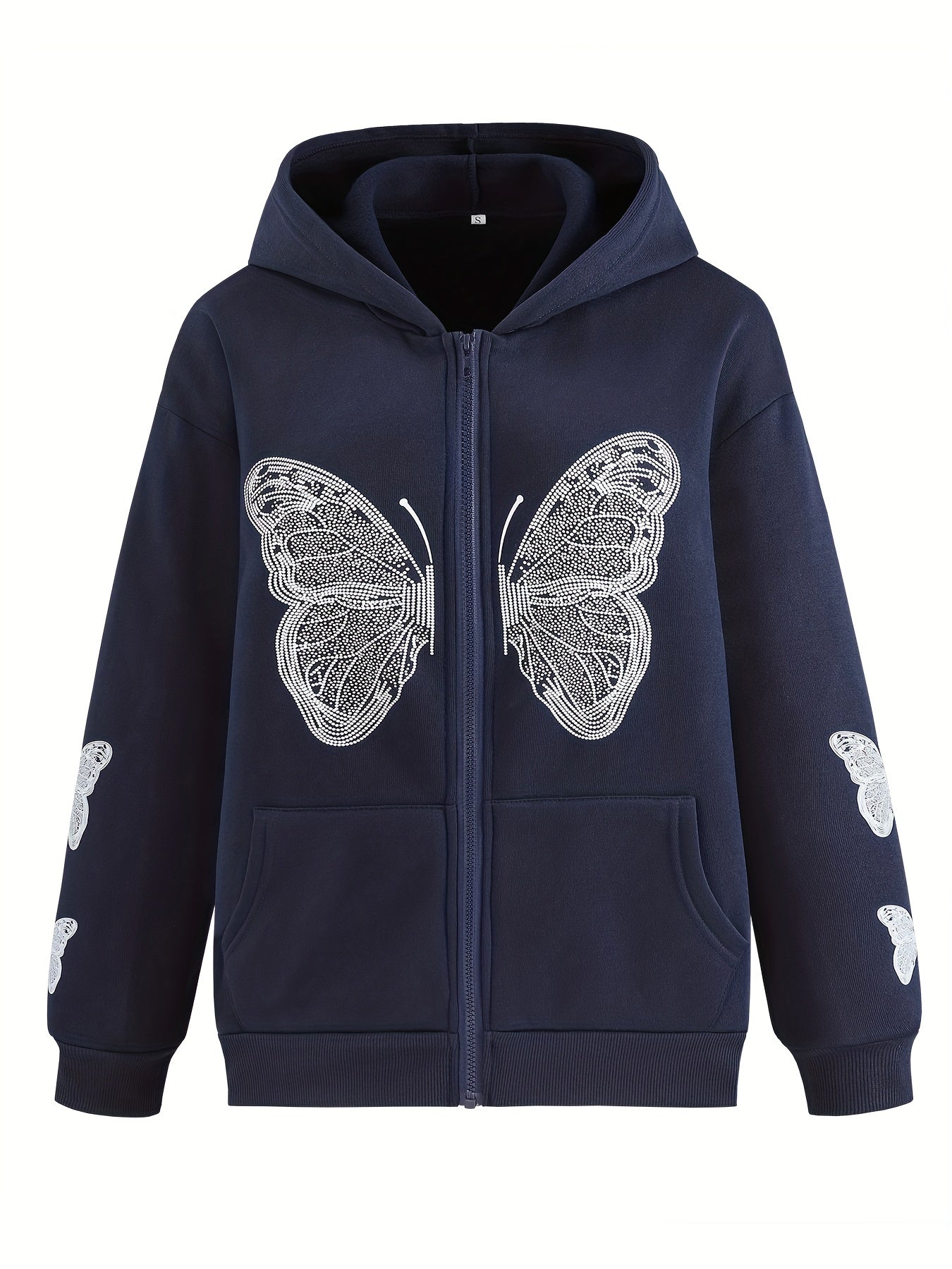 Butterfly Print Sweatshirt Y2K Zip Up Hoodie Casual Tops