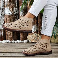 Women's High Top Hollow Out Flat Sandals Casual Faux Leather Shoes
