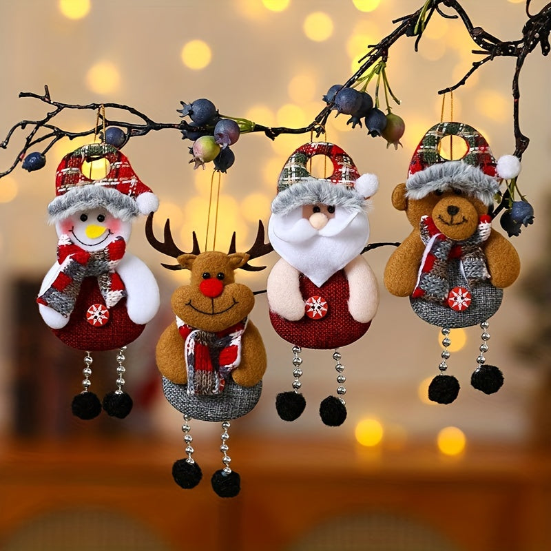 4pcs Festive Christmas Hanging Pendant Santa Snowman Reindeer And Bear Decor