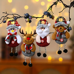 4pcs Festive Christmas Hanging Pendant Santa Snowman Reindeer And Bear Decor