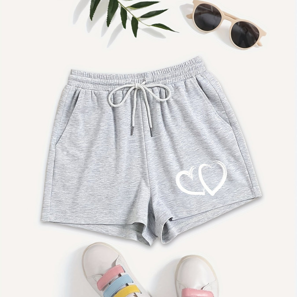 Hearts Print Hotpants Elastic Waist Casual Shorts