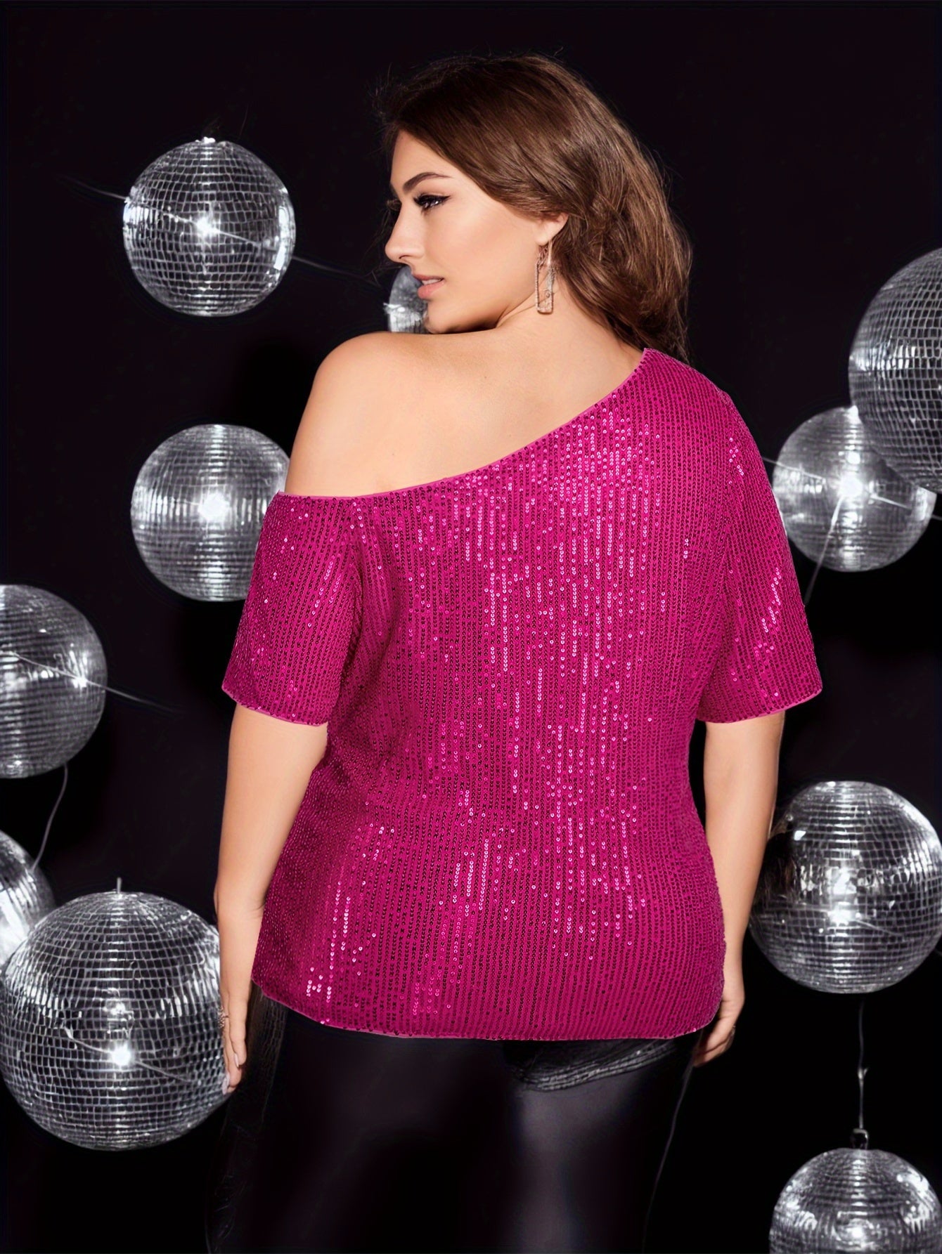  Sequin One Shoulder Top