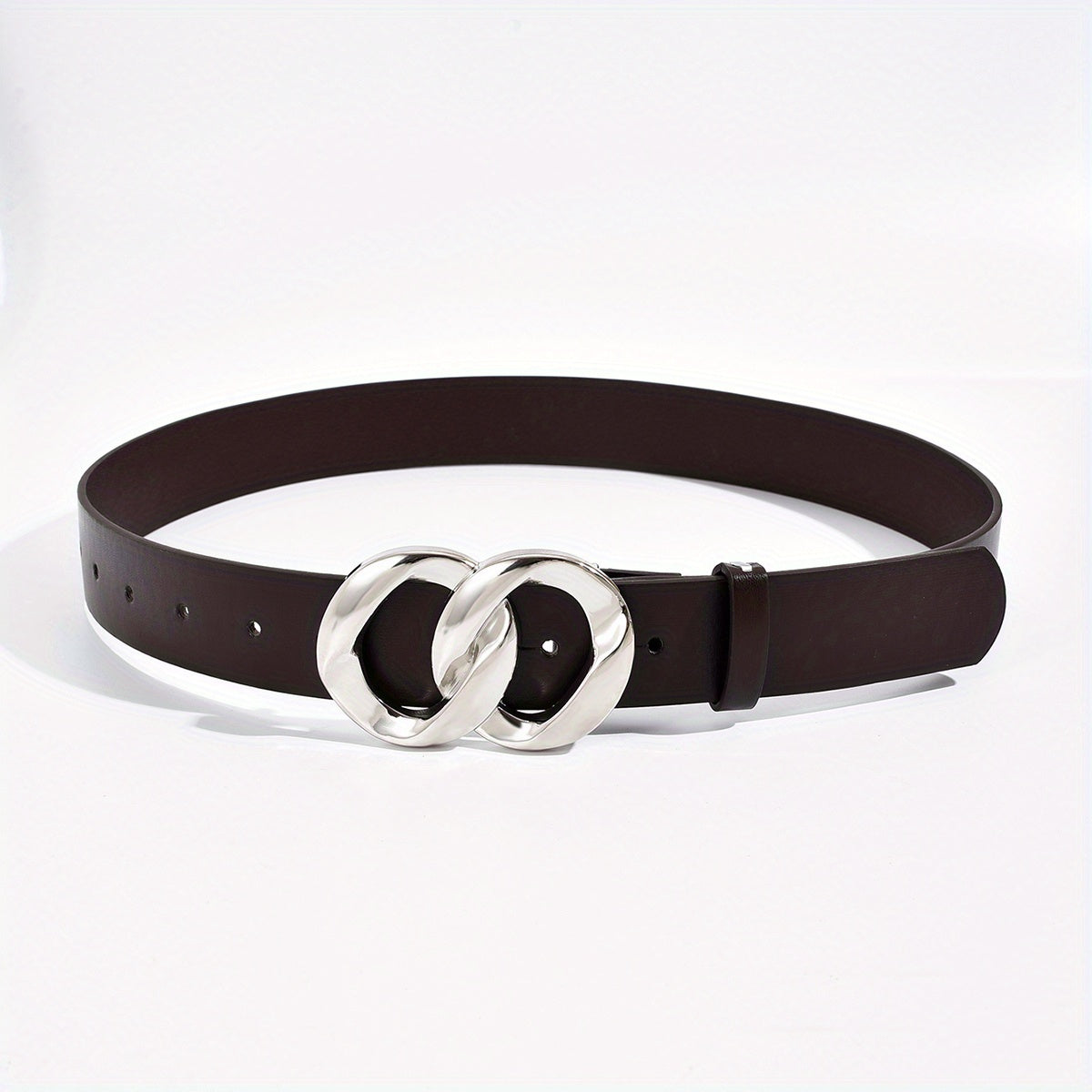 Geometric Double Ring Buckle Belt Stylish Solid PU Leather Belt Girdle