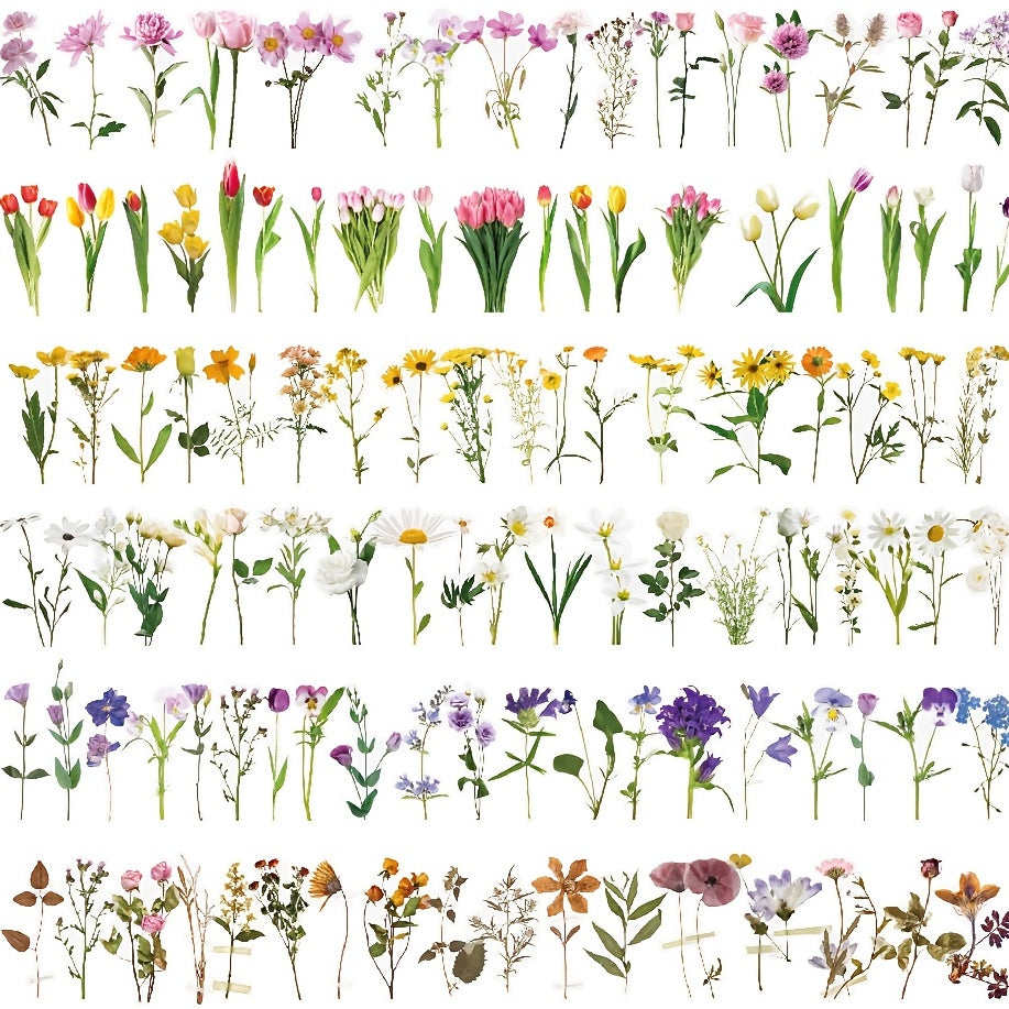40pcs Floral Stickers Pack Waterproof Transparent PET for Bullet Journal DIY