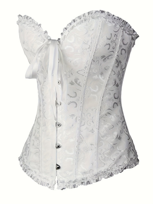 Strapless Corset Bustier Tummy Control Lace Up Jacquard Body Shaper