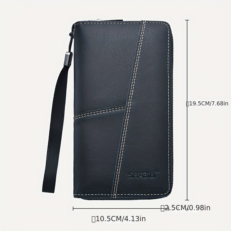 Men's Large Capacity Leather Wallet Clutch Bag Phone Bag