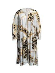  Colorblock Leopard & Chain Print Cover Up & Shorts Set