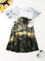 Kitty Graphic Ruffle Short Sleeve Dress Girls Clothes Party