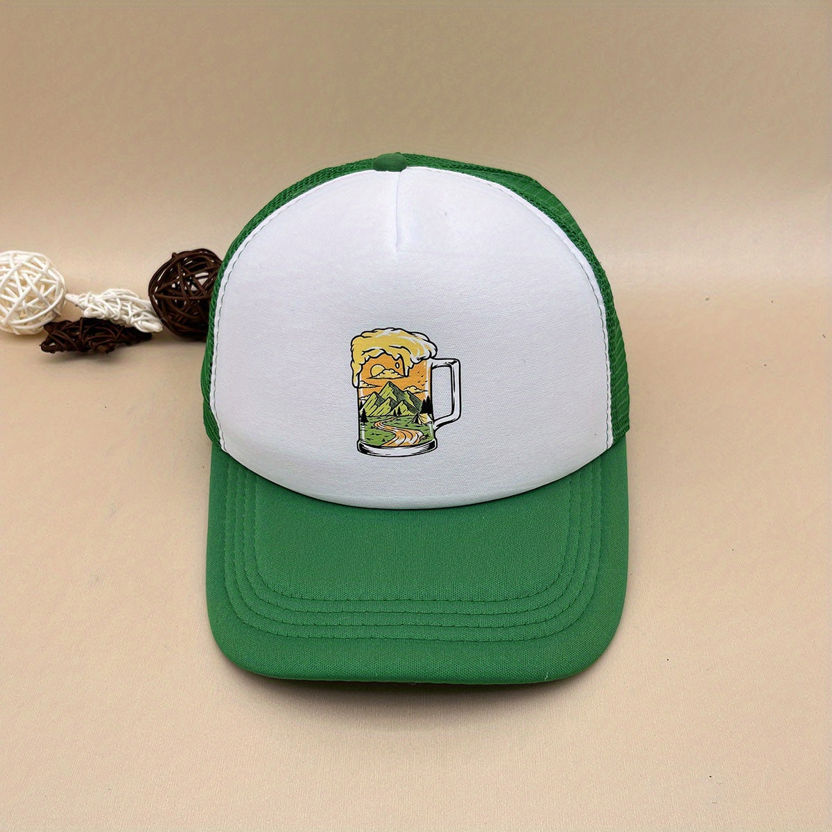 Summer Wine Glass Mesh Hat Hot Stamping Sponge Mesh Hat