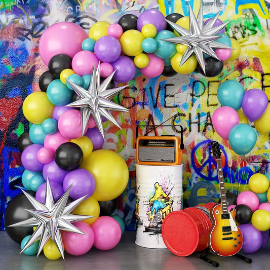 90S Music Party Balloon Wreath Set Silvery Star Birthday Scene Layout