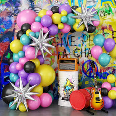 90S Music Party Balloon Wreath Set Silvery Star Birthday Scene Layout