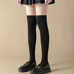 2 Pairs Solid Thigh High Socks Women's Stockings & Hosiery