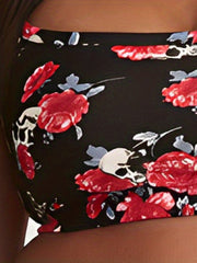  Rose & Skull Bra & Shorts Swimsuit Set