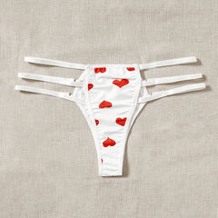  Sexy Brief Women's Plus Heart Print Cut Out Low Waisted Seamless Bikin