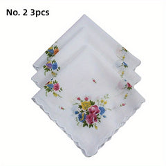 Crescent Edge Square Scarf Flower Print Lightweight Handkerchief