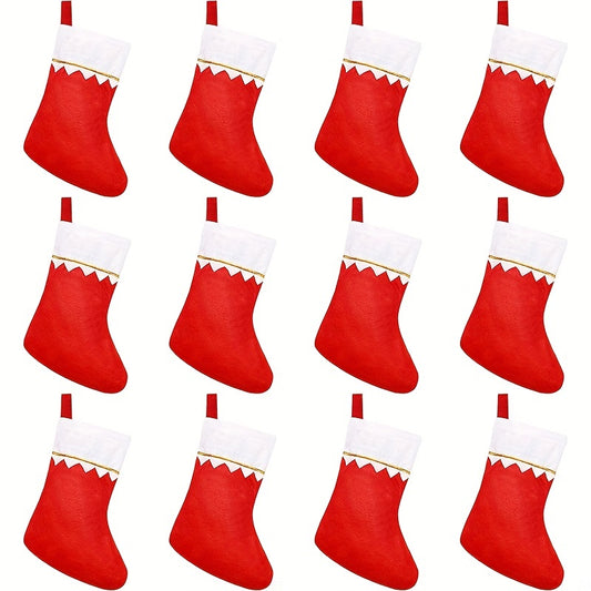 12pcs Red Felt Christmas Stockings with Golden Trim