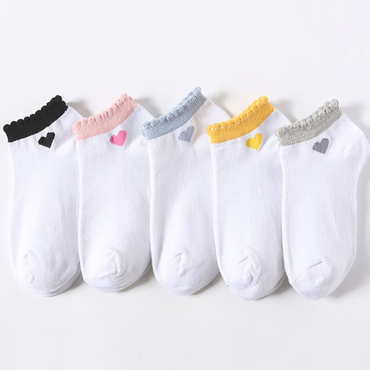 Girls Ruffled Heart Print Knit Ankle Socks Kids Accessories