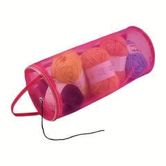 Knit Bag Yarn Storage Hollow Mesh Cylinder Container with Pull Loop