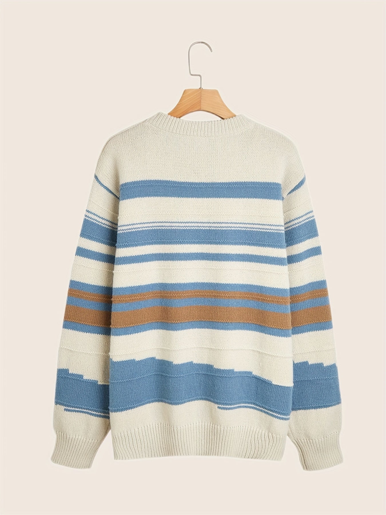 Striped Pattern Sweater Men's Casual Warm Round Neck Pullover