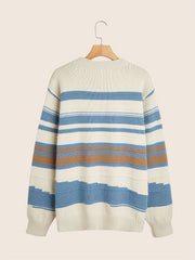 Striped Pattern Sweater Men's Casual Warm Round Neck Pullover