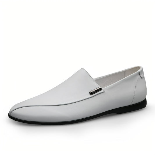 Men's Leather Loafer Shoes Lightweight Rubber Sole Slip On Flat Shoes