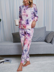 Tie Dye Print Lounge Set Long Sleeve Top & Pants Women's Loungewear