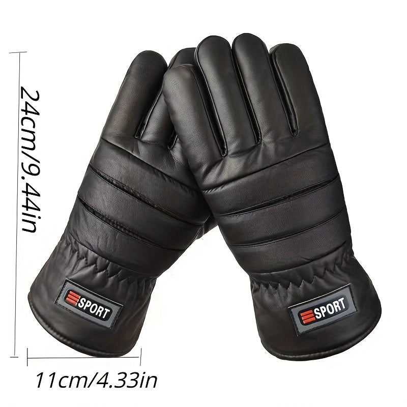 Winter Velvet Thermal Gloves PU Waterproof Warm Anti Slip Gloves