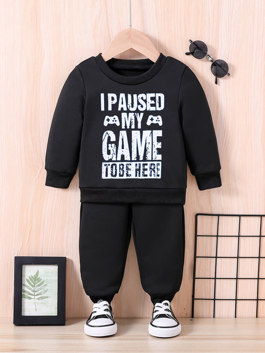 Baby Letter Print Casual Outfit Long Sleeve Sweatshirt Trousers Set