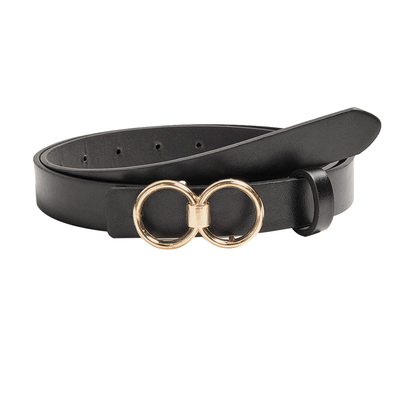 Double Round Buckle Casual Belt Solid PU Leather Waist Belts