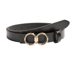Double Round Buckle Casual Belt Solid PU Leather Waist Belts