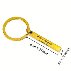 Custom 3D Bar Keychain For Men Stainless Steel Four Side Coordinates Keyring