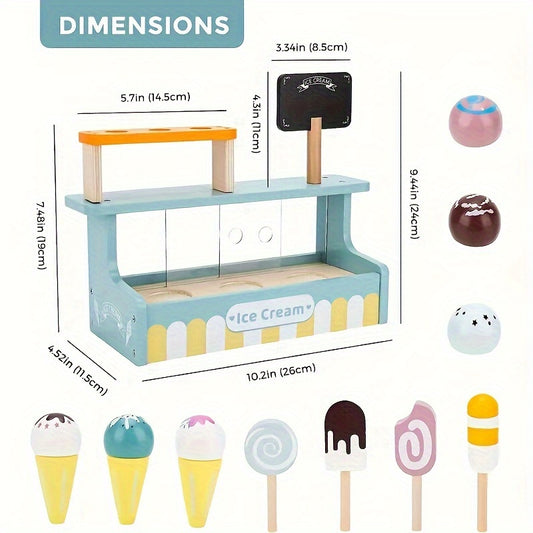 Wooden Ice Cream Counter Game Set Pretend Play Kitchen Food Toy Gift Boys Girls