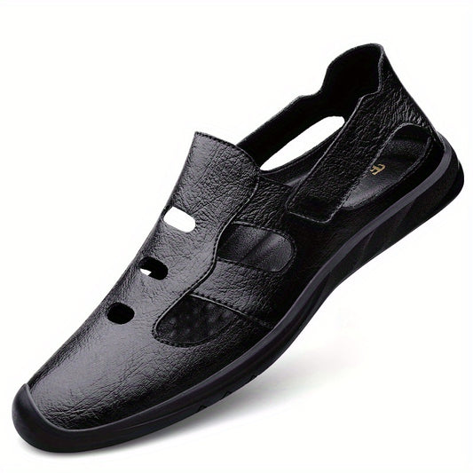 Men's No Tie Slip On Leather Sandals Smart Casual Walking Shoes