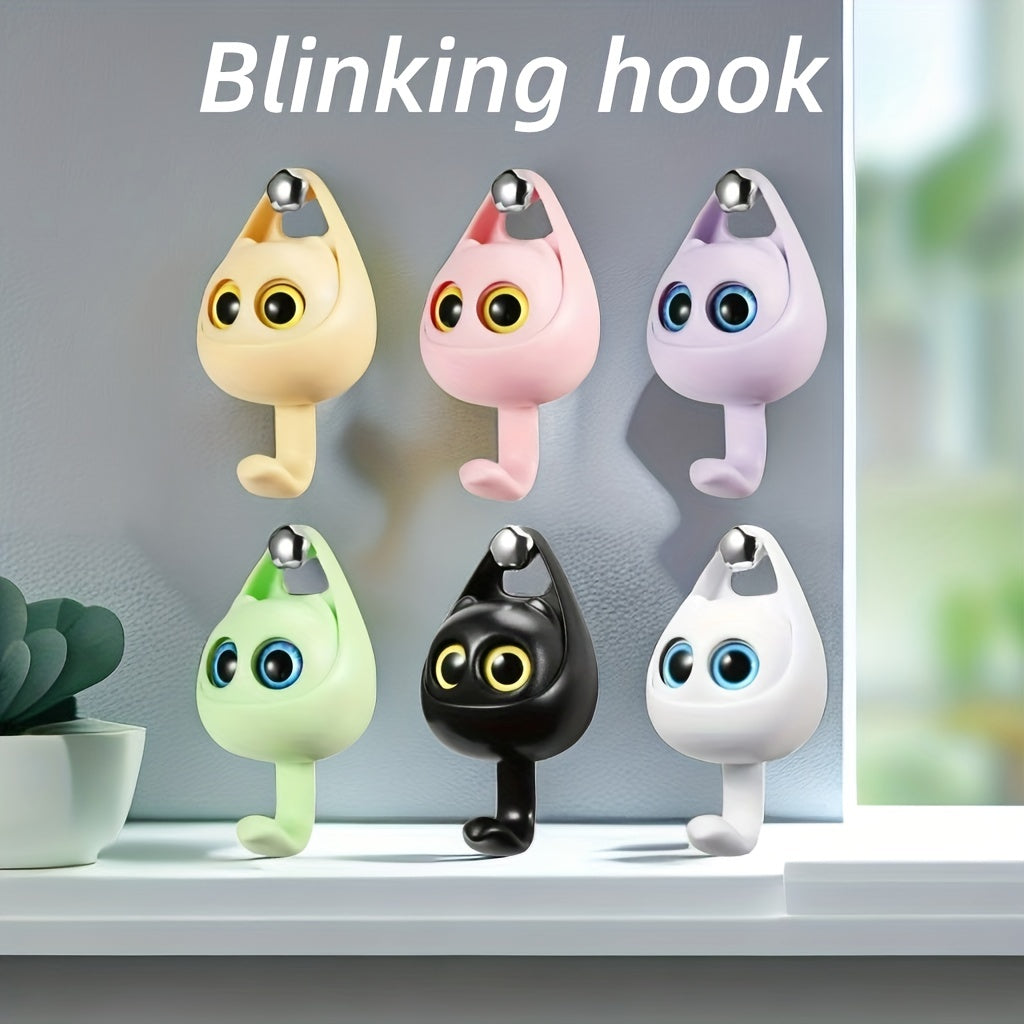 4pcs Cat Wall Hook with Movable Eyes Home Room Wall Door Decor