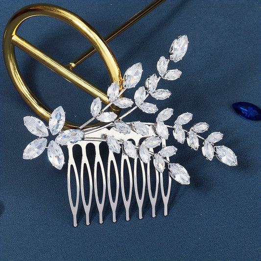 Bridal Crystal Hair Comb Wedding Hair Accessories Alloy Leaf Insert Comb