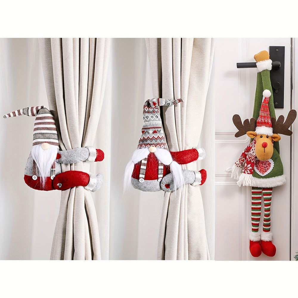 3pcs Christmas Decorations Set Elk Santa Claus Curtains Tree Decorations