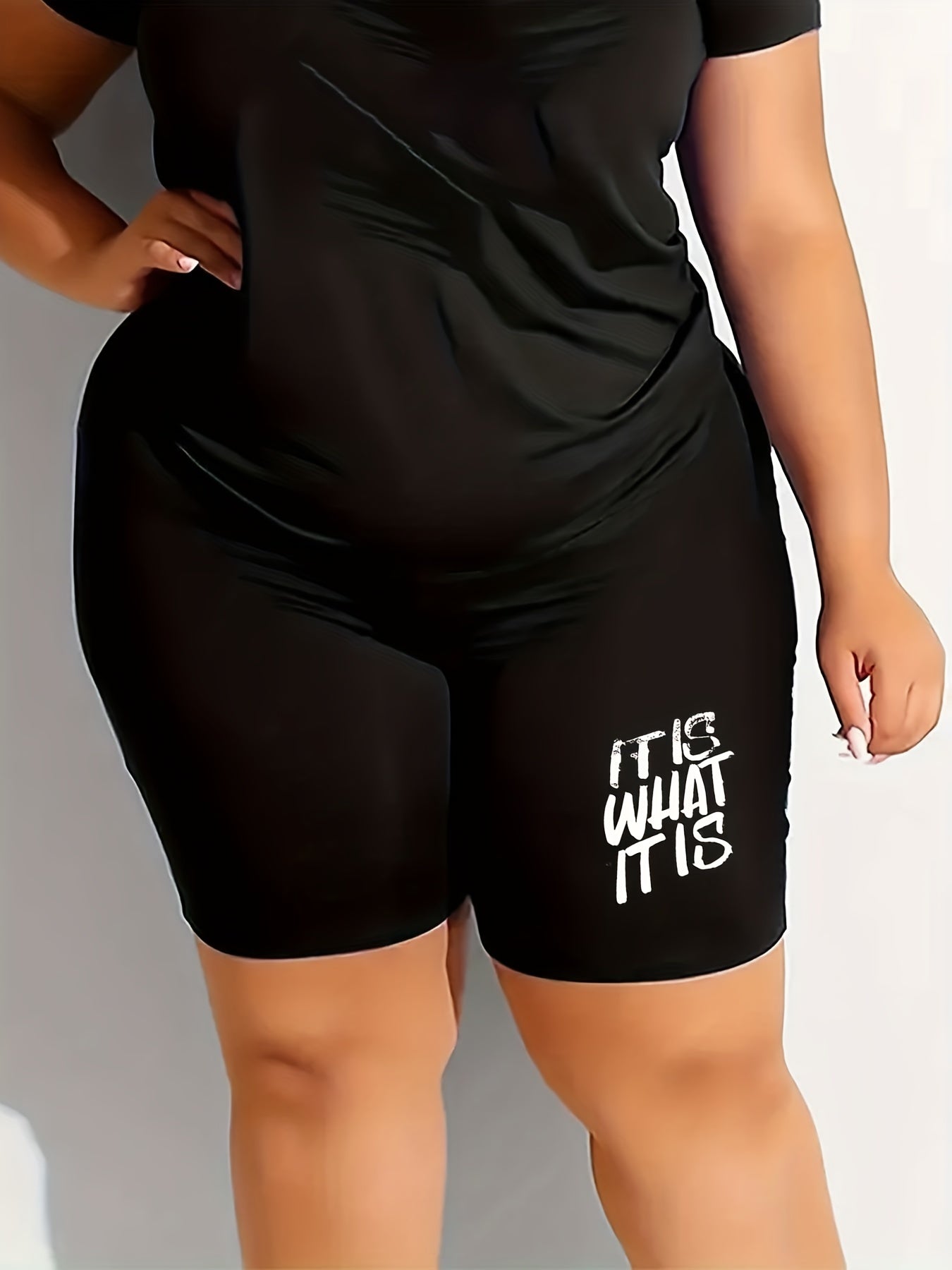 Casual Shorts Women's Plus Letter Print High Rise Biker Shorts