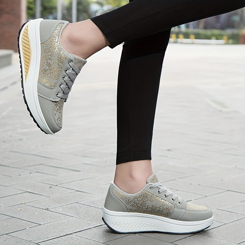 Women's Lace up Wedge Sneakers Lightweight Casual Running Shoes