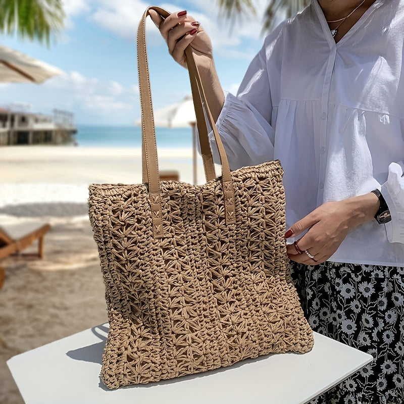 Summer Straw Beach Tote Bag Large Capacity Shoulder Handbag