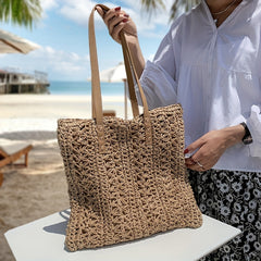 Summer Straw Beach Tote Bag Large Capacity Shoulder Handbag