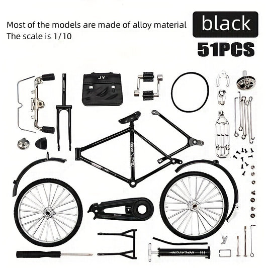 Mini Bicycle Model Kit with Inflator & Briefcase, Retro Style Ornament Toy