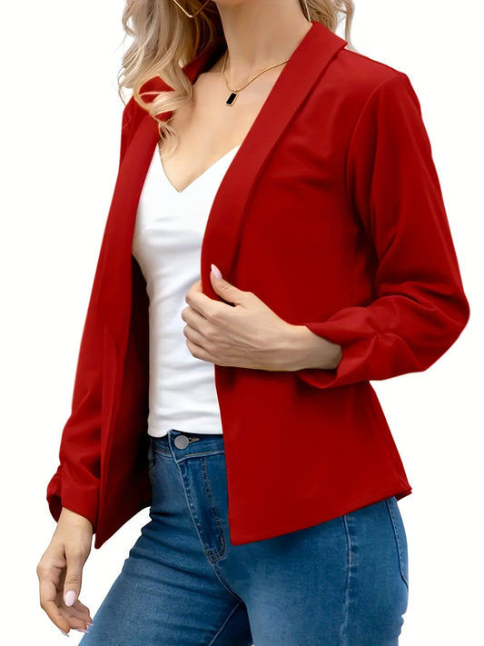 Solid Lapel Blazer Open Front Long Sleeve Work Office Outerwear