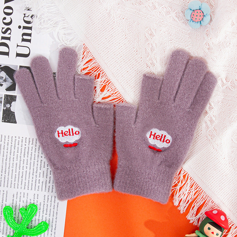 Women's Winter Embroidered Plush Thermal Gloves