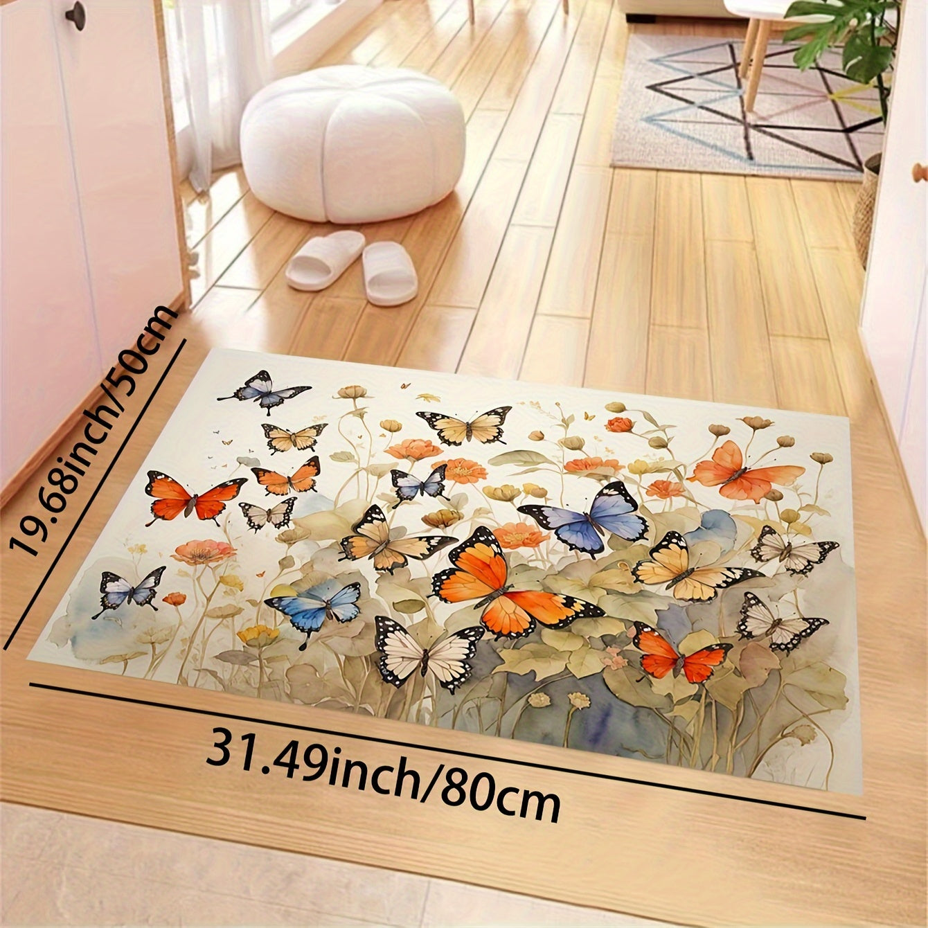 Colorful Butterfly Area Rug Decorative Carpet Polyester Textured Rug