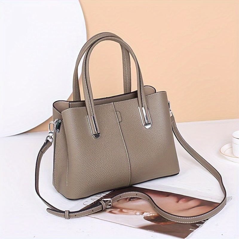 Leather Women's Handbag with Shoulder Strap Zipper Closure