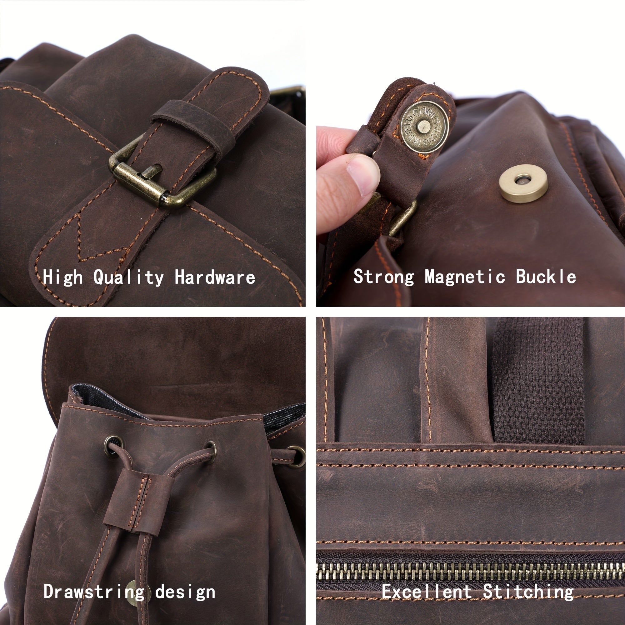 Vintage Leather Backpack Classic Schoolbag Crazy Horse Leather Bag
