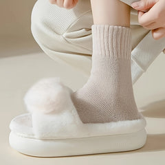 4 Pairs Solid Socks Comfy & Warm Mid Tube Women's Stockings