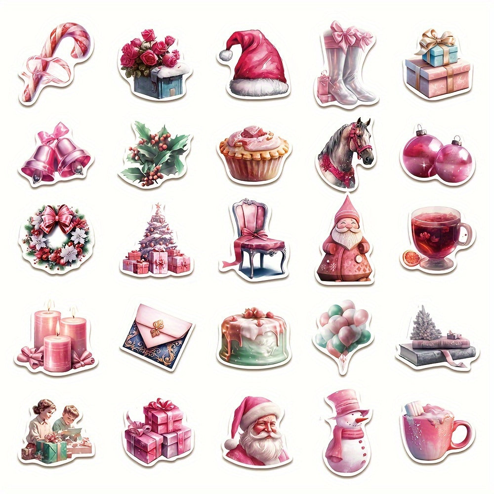 50pcs Pink Christmas Waterproof Stickers for Mobiles Notebooks Computers